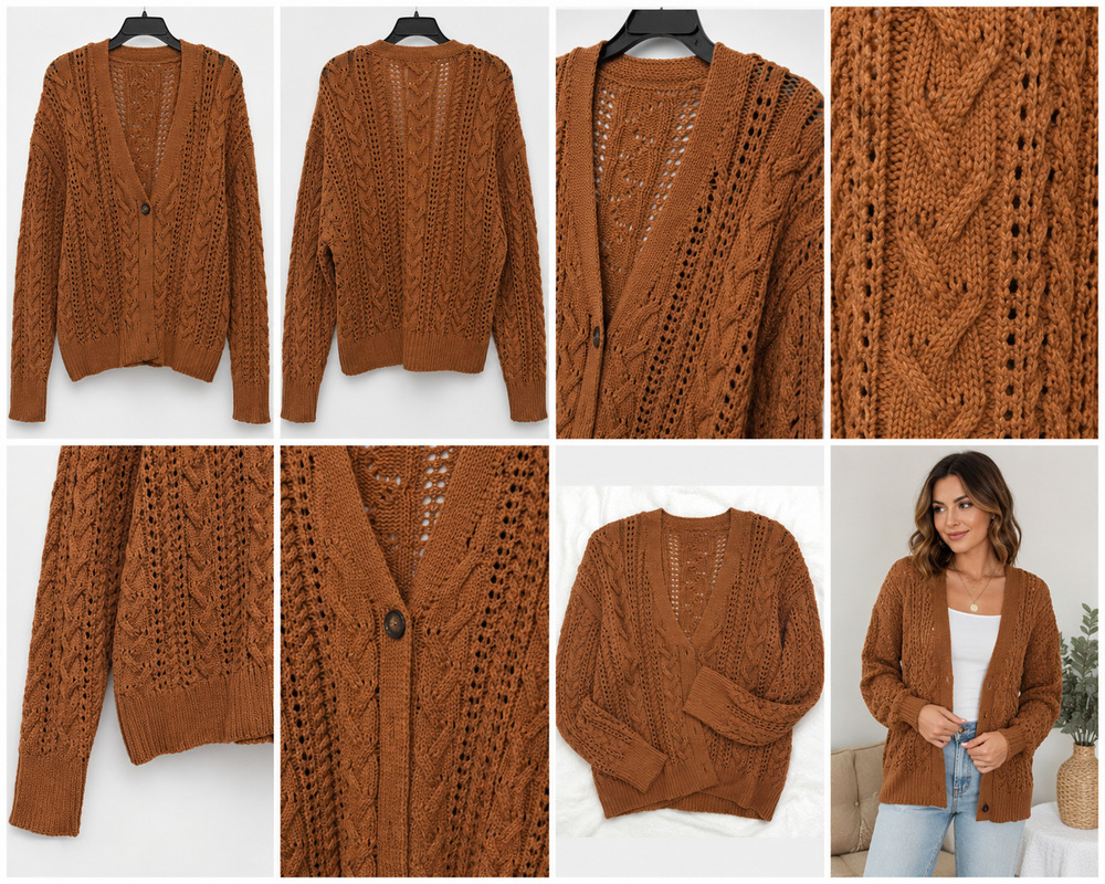 Time and Tru Cable Knit Cardigan Sweater – Women's XXL (20) – Brown
